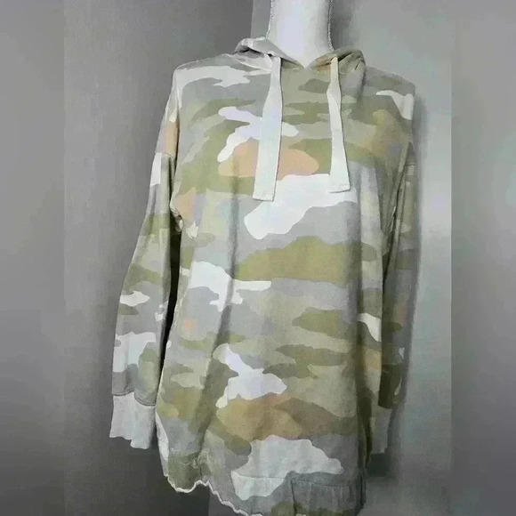 Aerie Camo Hooded Tie Neck Side Slit Oversized Cotton - Picture 1 of 9